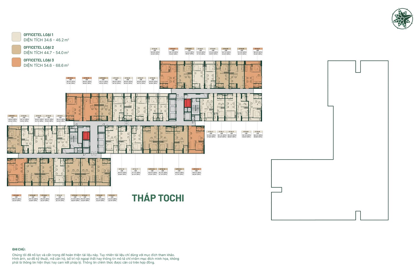 Mặt bằng Officetel tháp Tochi dự án Happy One Mori